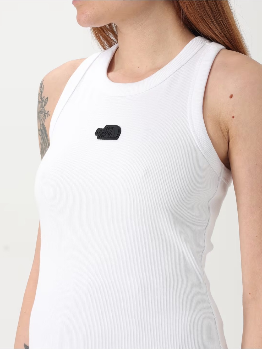 The North Face Women’s White Slim Rib Tank Top with Black Logo